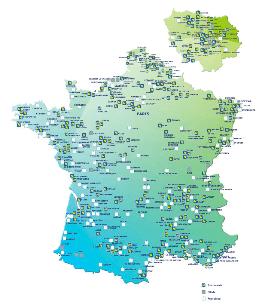 carte de France des centres Norauto Franchise